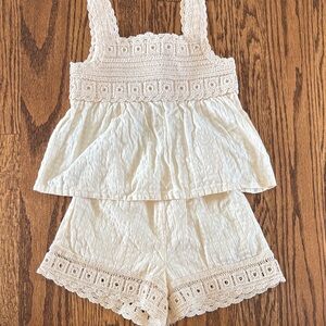 Cream Lace Trim Top and Shorts Set